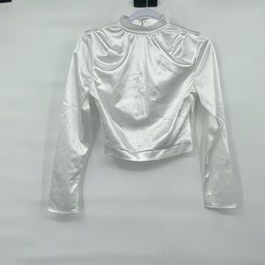 Eilly Bazar nwt white satin whiny long sleeve cropped blouse